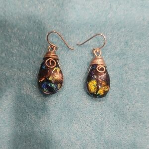 Gorgeous Silver Wrapped Multicolor Glass Drop Earrings